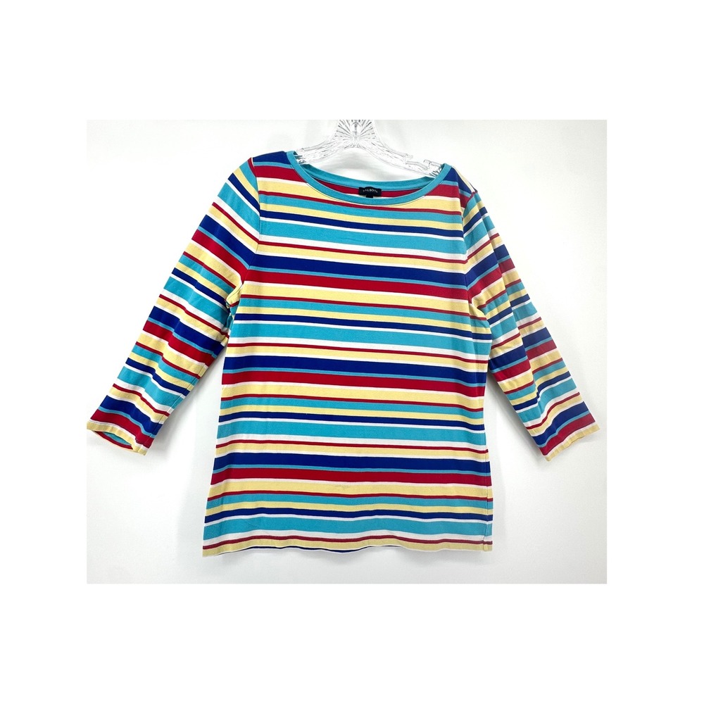 Talbots Womens Multi Color Striped 3/4 Sleeve Boatneck‎ Cotton Modal Top Large